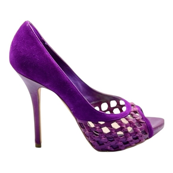 Christian Dior | Purple Suede & Leather Peep-Toe Cutout Stiletto Heels - Picture 2 of 16